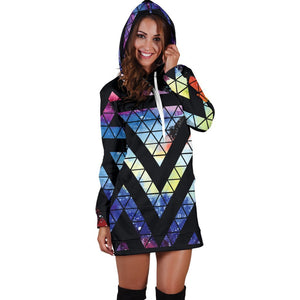 Black Triangle Galaxy Space Print Hoodie Dress GearFrost