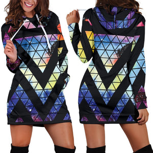 Black Triangle Galaxy Space Print Hoodie Dress GearFrost