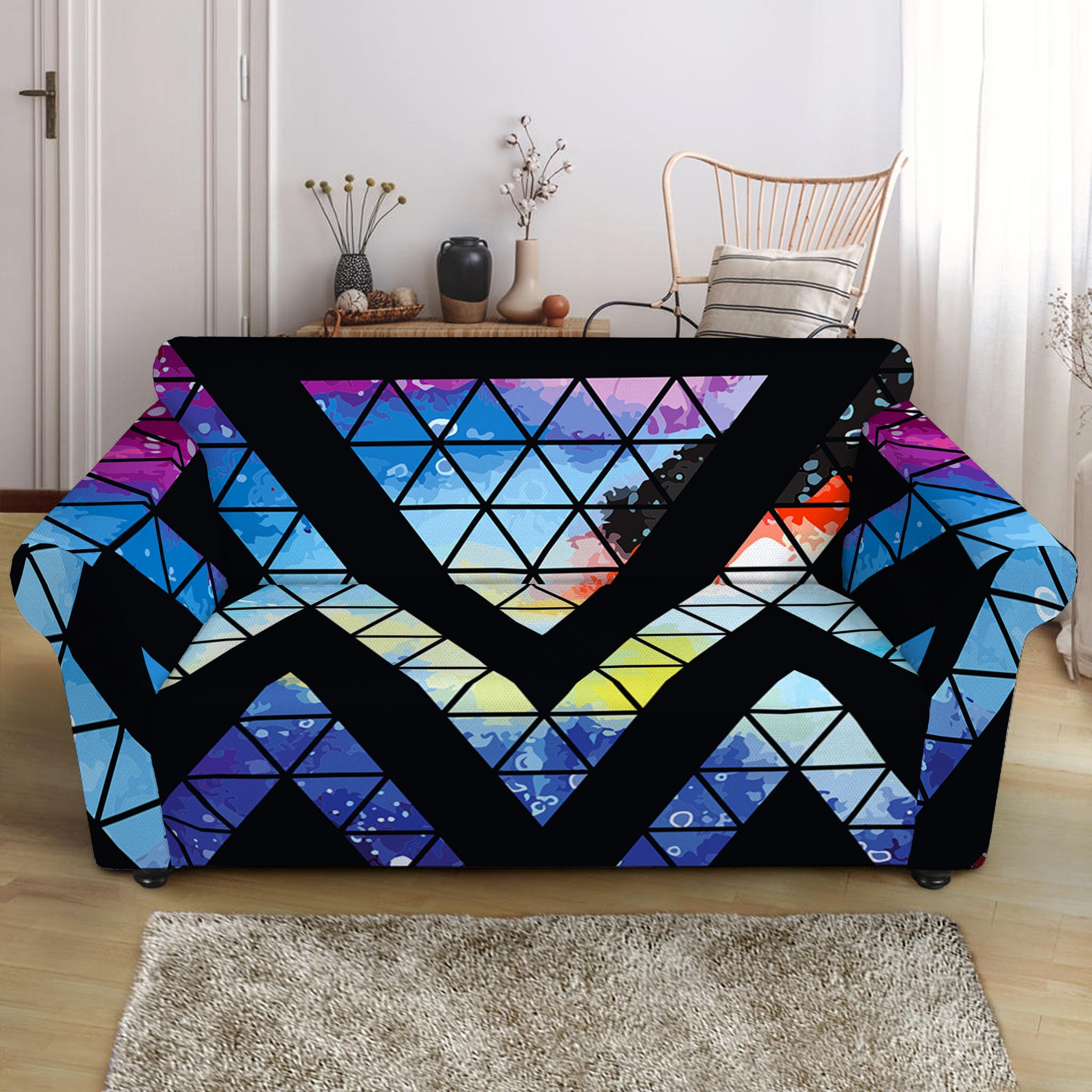 Black Triangle Galaxy Space Print Loveseat Slipcover