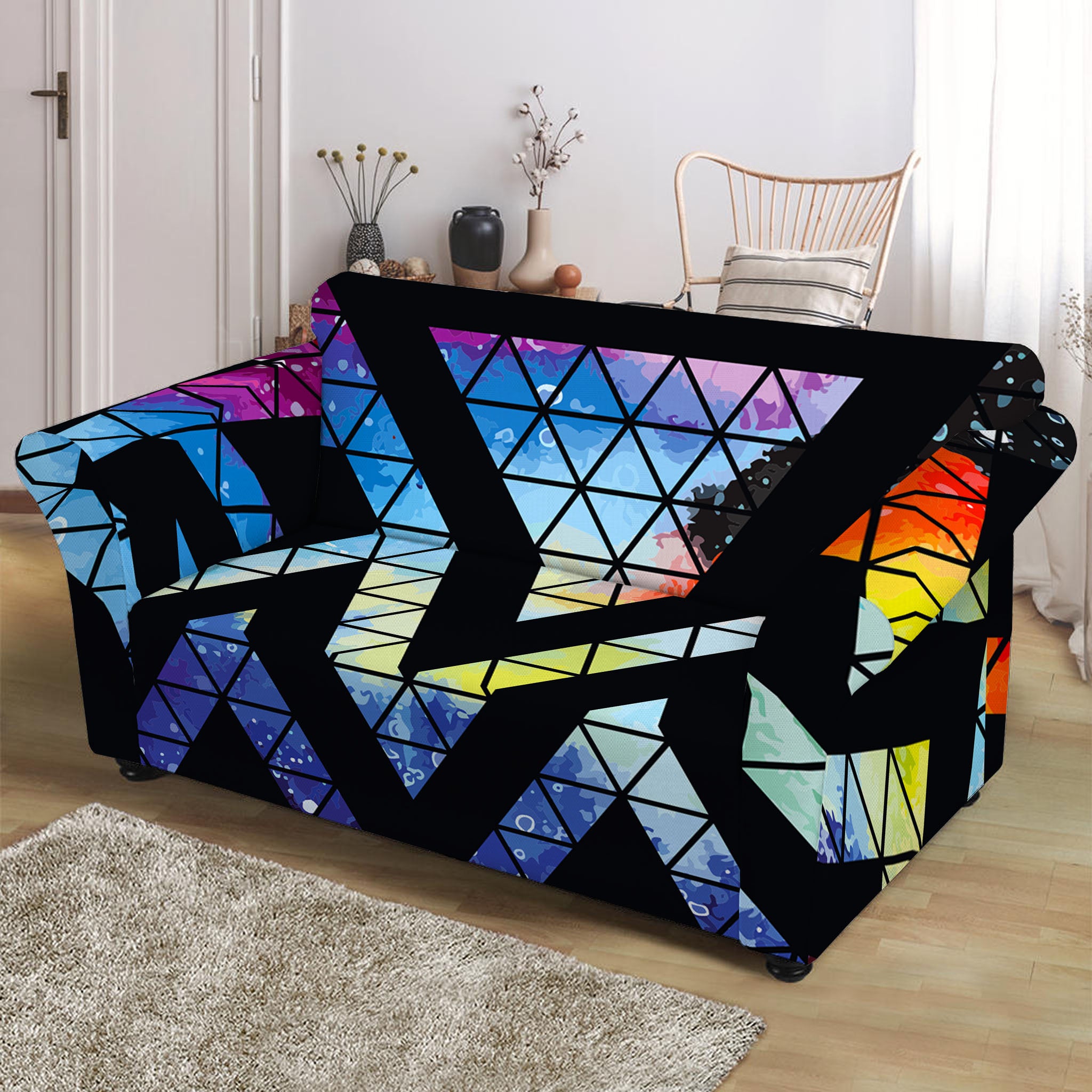 Black Triangle Galaxy Space Print Loveseat Slipcover