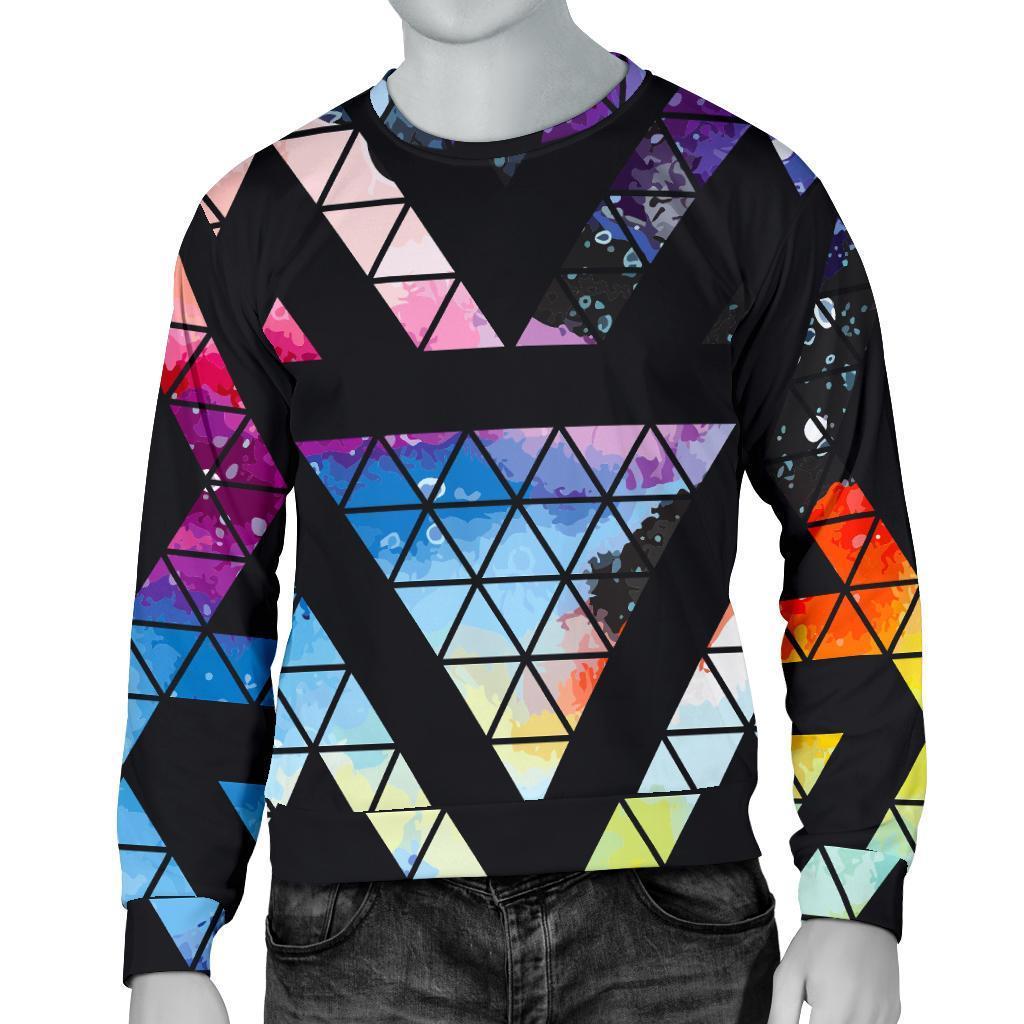 Black Triangle Galaxy Space Print Men's Crewneck Sweatshirt GearFrost