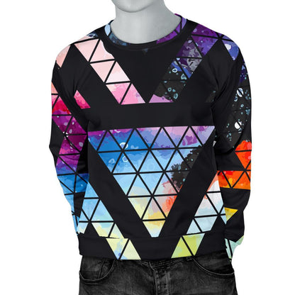 Black Triangle Galaxy Space Print Men's Crewneck Sweatshirt GearFrost