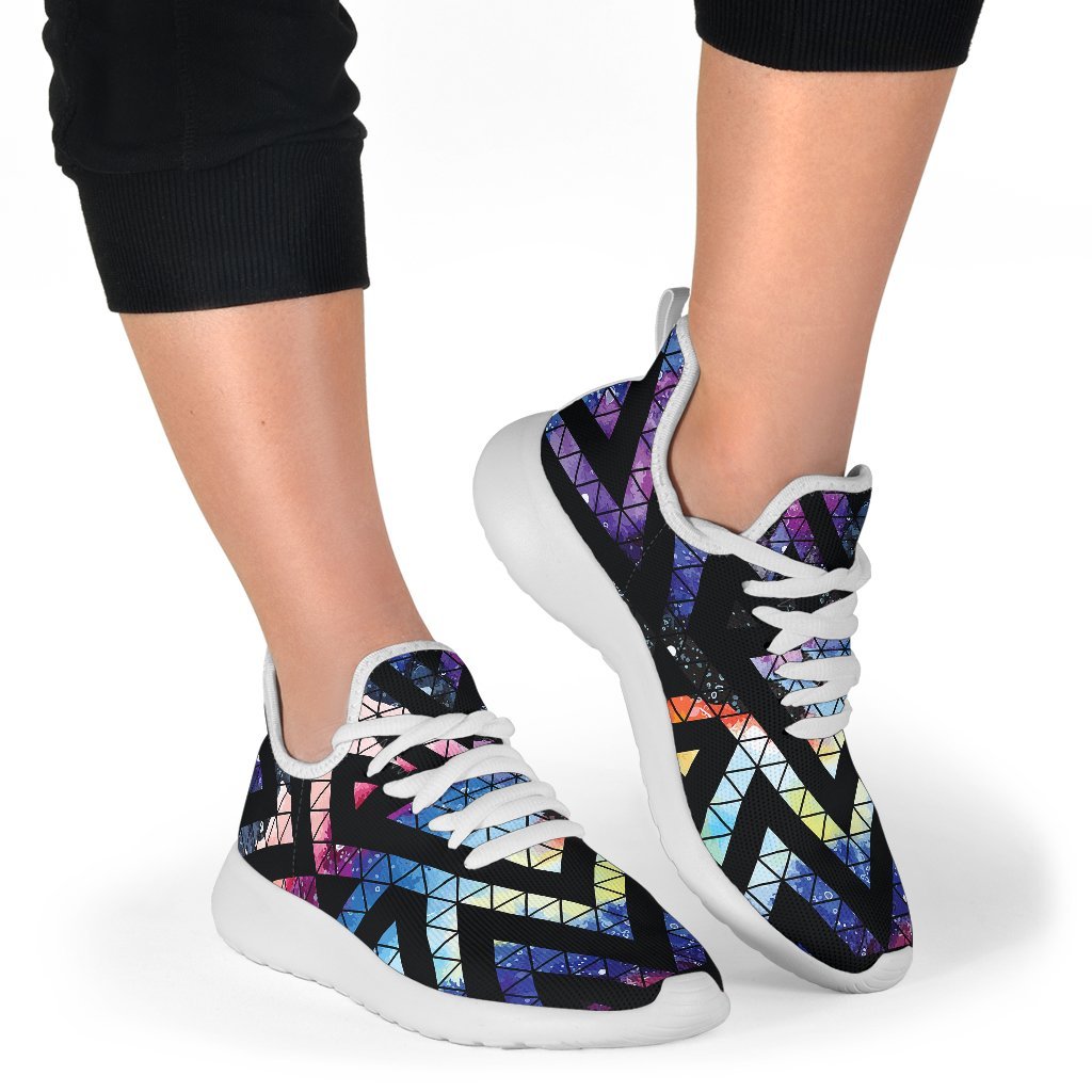 Black Triangle Galaxy Space Print Mesh Knit Shoes GearFrost