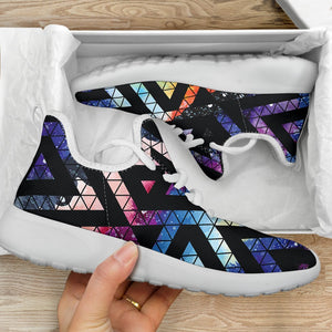 Black Triangle Galaxy Space Print Mesh Knit Shoes GearFrost