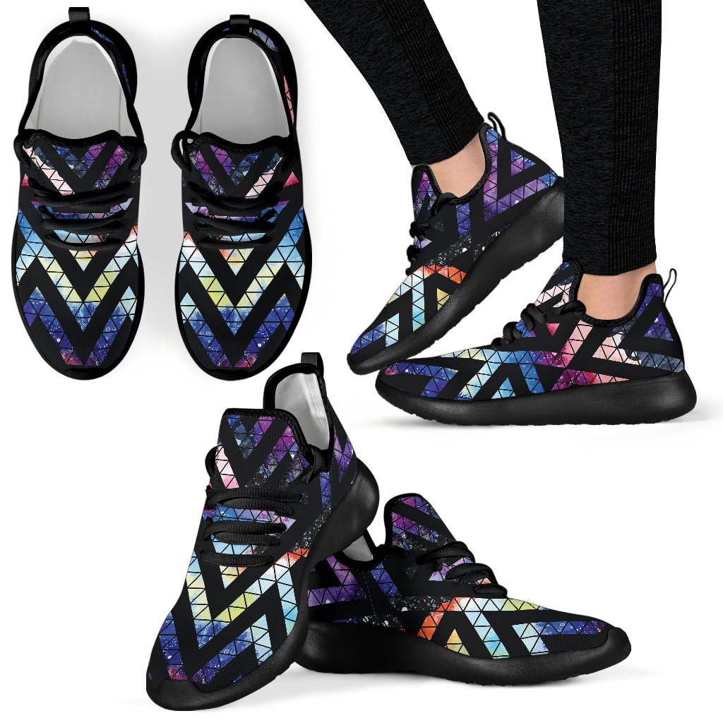 Black Triangle Galaxy Space Print Mesh Knit Shoes GearFrost