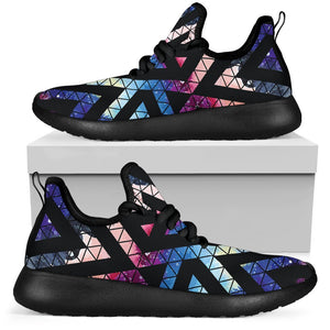 Black Triangle Galaxy Space Print Mesh Knit Shoes GearFrost