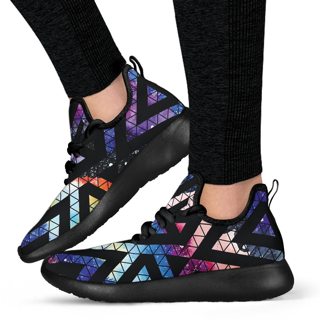 Black Triangle Galaxy Space Print Mesh Knit Shoes GearFrost