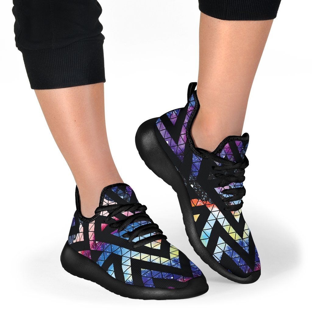 Black Triangle Galaxy Space Print Mesh Knit Shoes GearFrost