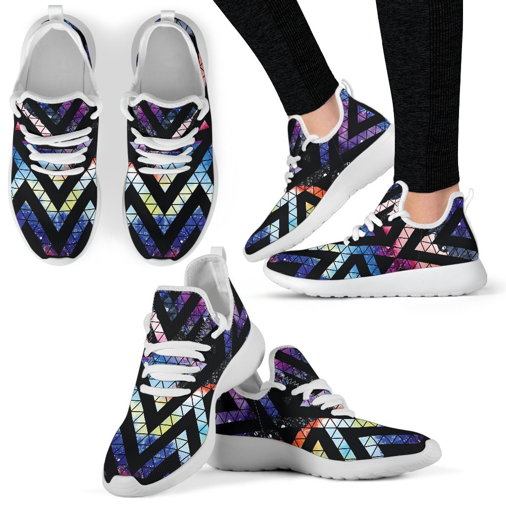 Black Triangle Galaxy Space Print Mesh Knit Shoes GearFrost