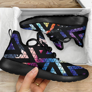 Black Triangle Galaxy Space Print Mesh Knit Shoes GearFrost