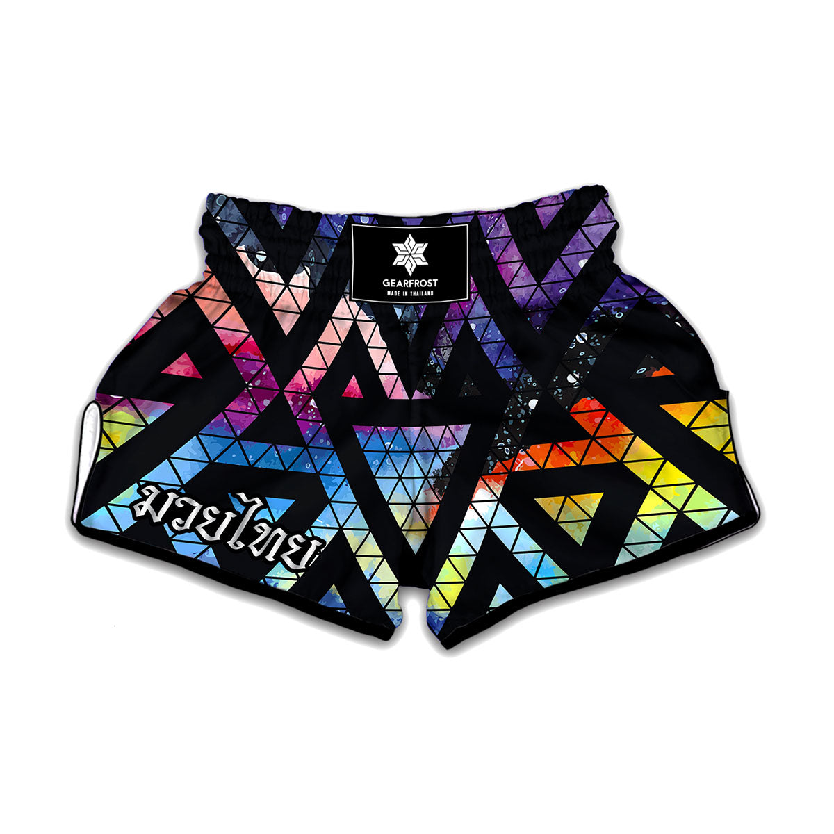 Black Triangle Galaxy Space Print Muay Thai Boxing Shorts