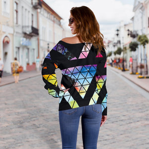 Black Triangle Galaxy Space Print Off Shoulder Sweatshirt GearFrost