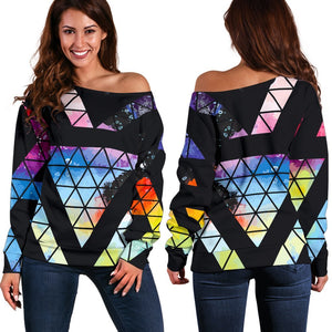 Black Triangle Galaxy Space Print Off Shoulder Sweatshirt GearFrost