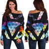 Black Triangle Galaxy Space Print Off Shoulder Sweatshirt GearFrost