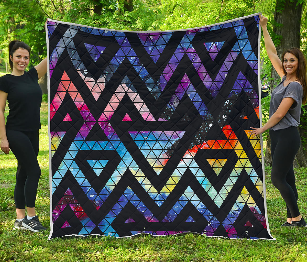 Black Triangle Galaxy Space Print Quilt