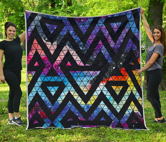 Black Triangle Galaxy Space Print Quilt