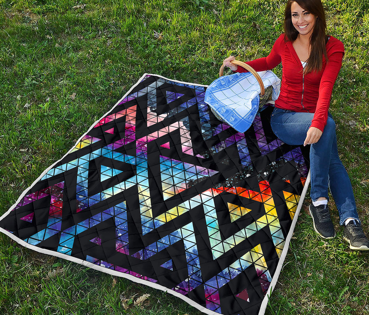 Black Triangle Galaxy Space Print Quilt