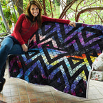 Black Triangle Galaxy Space Print Quilt