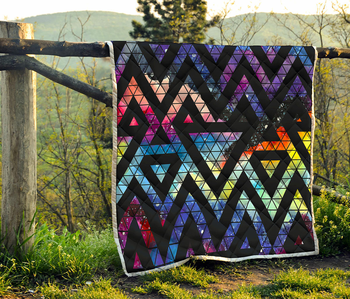 Black Triangle Galaxy Space Print Quilt