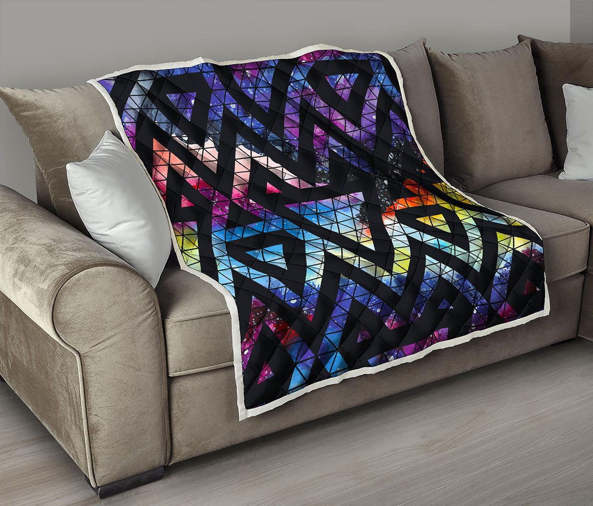 Black Triangle Galaxy Space Print Quilt