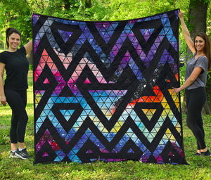 Black Triangle Galaxy Space Print Quilt