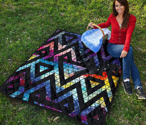 Black Triangle Galaxy Space Print Quilt