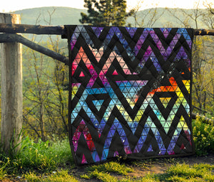 Black Triangle Galaxy Space Print Quilt