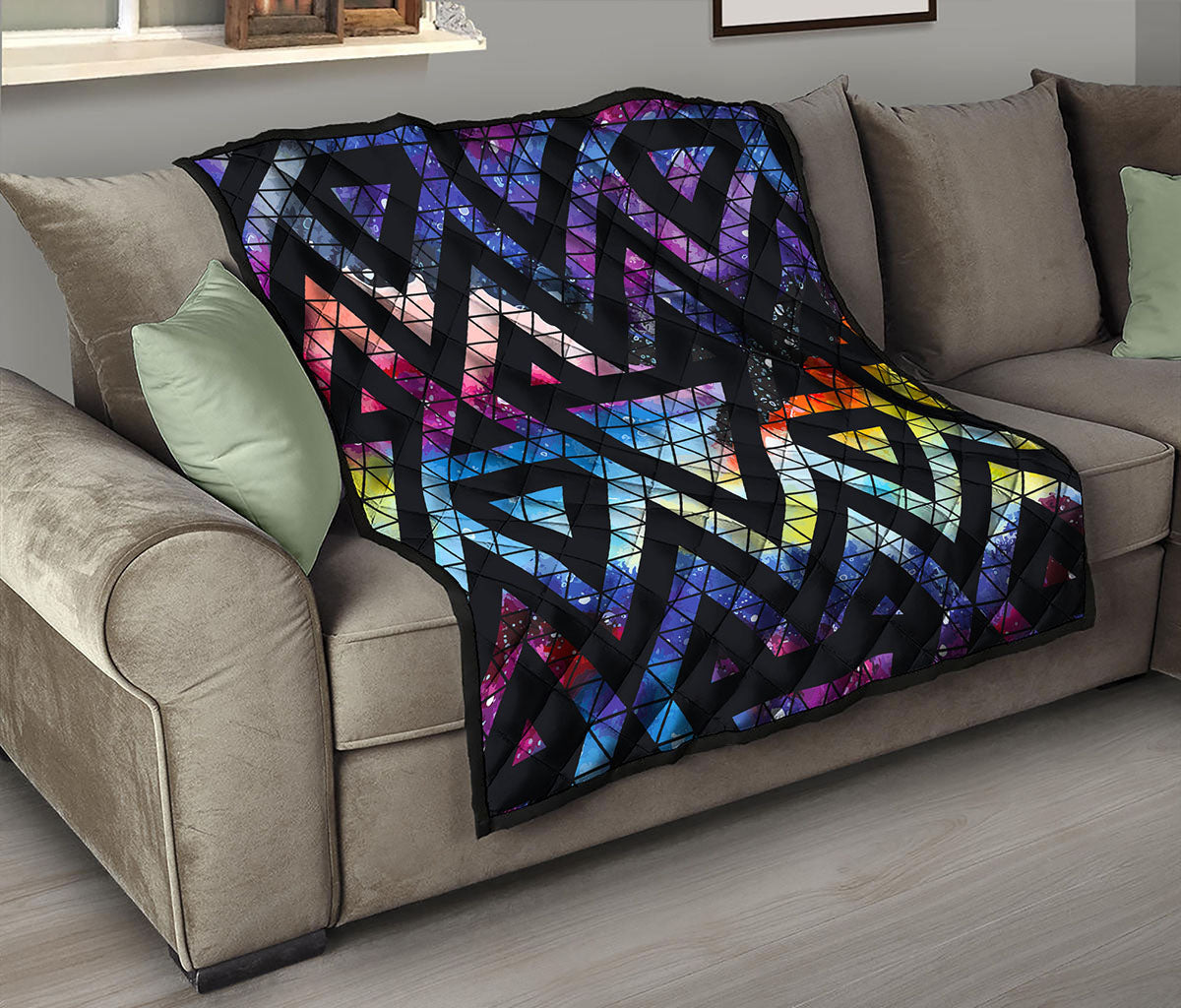 Black Triangle Galaxy Space Print Quilt