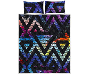 Black Triangle Galaxy Space Print Quilt Bed Set