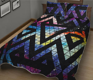 Black Triangle Galaxy Space Print Quilt Bed Set