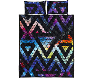 Black Triangle Galaxy Space Print Quilt Bed Set