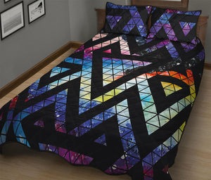 Black Triangle Galaxy Space Print Quilt Bed Set