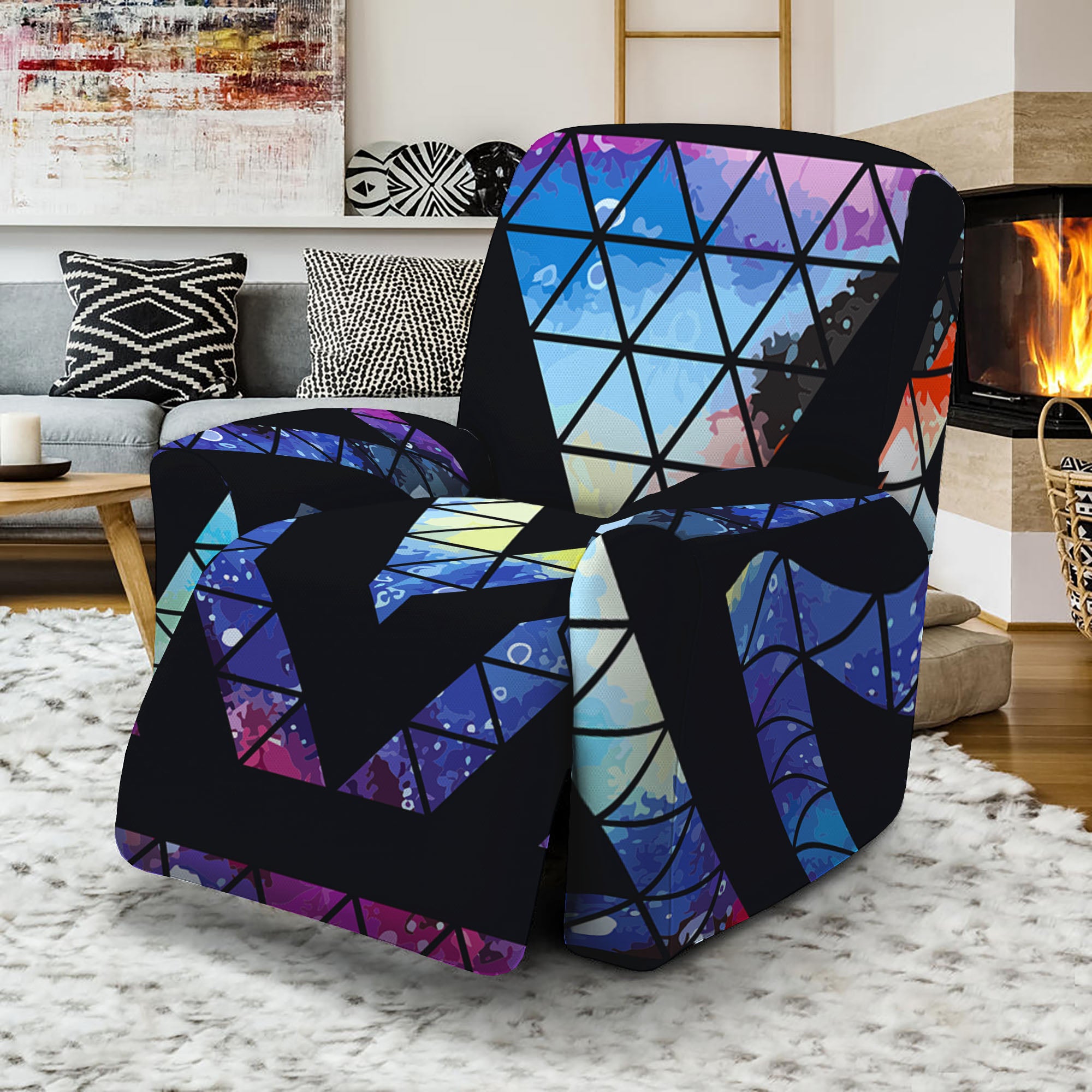 Black Triangle Galaxy Space Print Recliner Slipcover