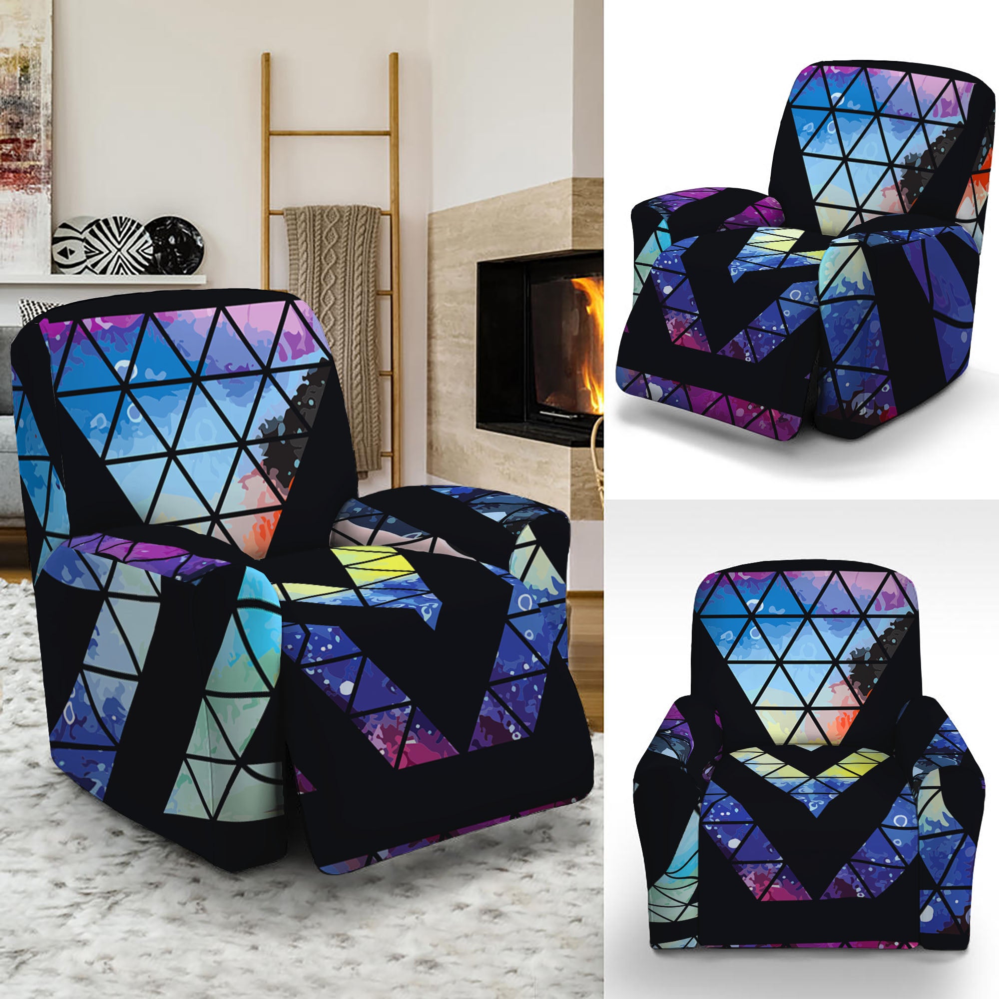 Black Triangle Galaxy Space Print Recliner Slipcover