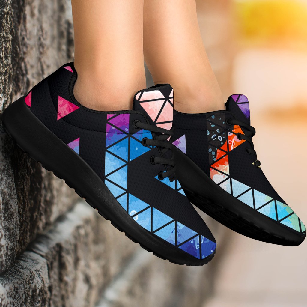 Black Triangle Galaxy Space Print Sport Shoes GearFrost