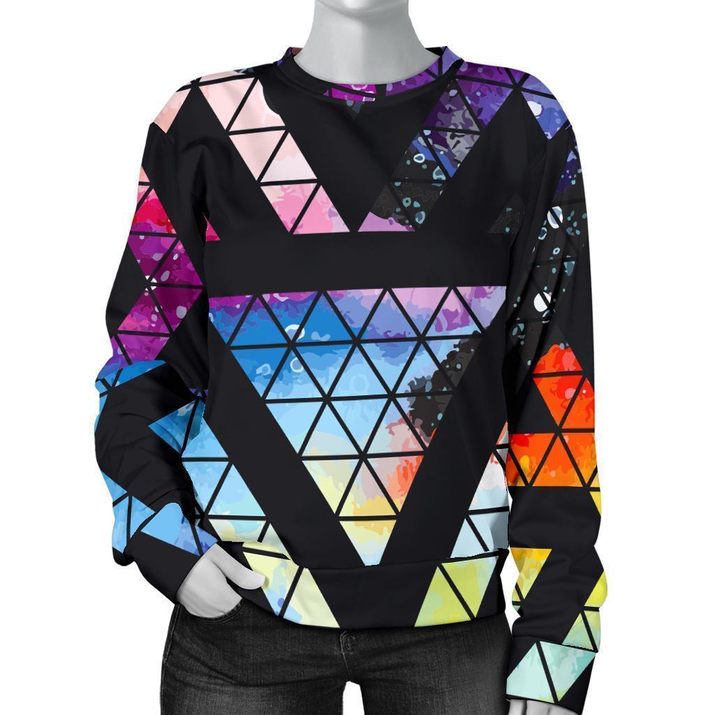 Black Triangle Galaxy Space Print Women's Crewneck Sweatshirt GearFrost