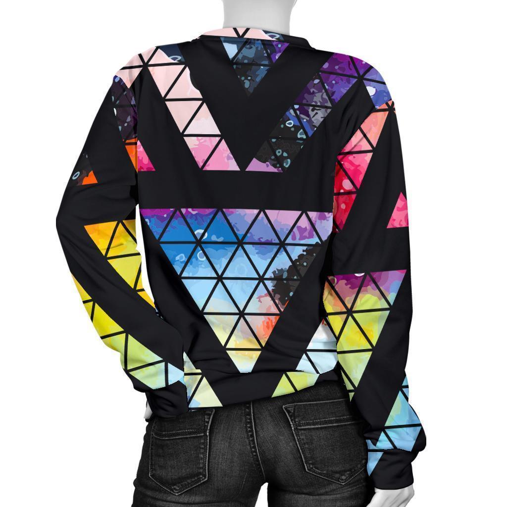 Black Triangle Galaxy Space Print Women's Crewneck Sweatshirt GearFrost