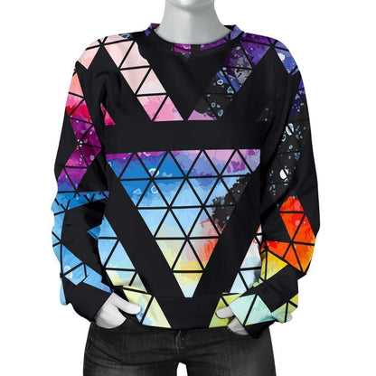 Black Triangle Galaxy Space Print Women's Crewneck Sweatshirt GearFrost
