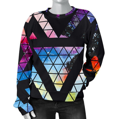 Black Triangle Galaxy Space Print Women's Crewneck Sweatshirt GearFrost