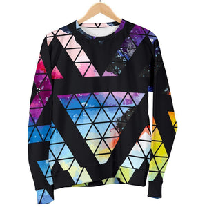 Black Triangle Galaxy Space Print Women's Crewneck Sweatshirt GearFrost