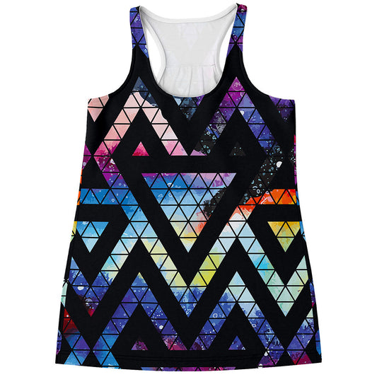 Black Triangle Galaxy Space Print Women's Racerback Tank Top