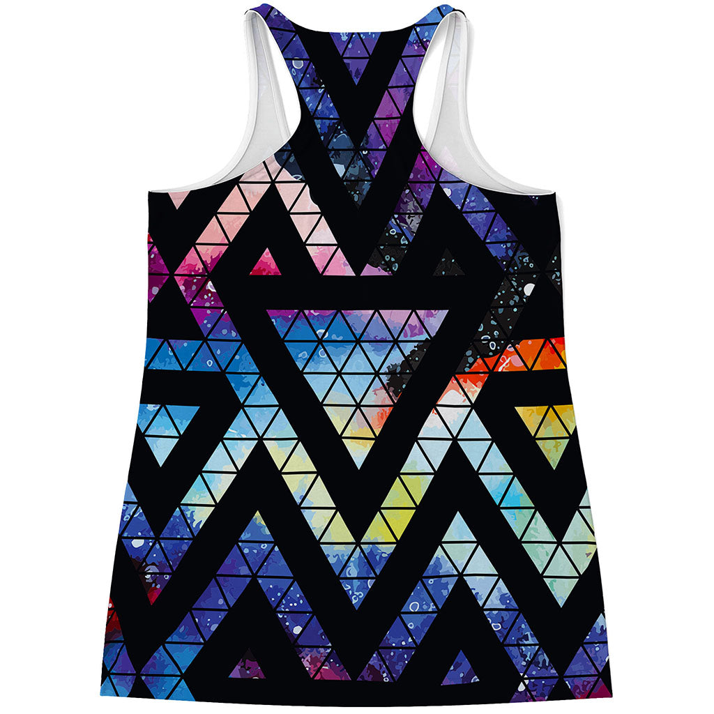 Black Triangle Galaxy Space Print Women's Racerback Tank Top