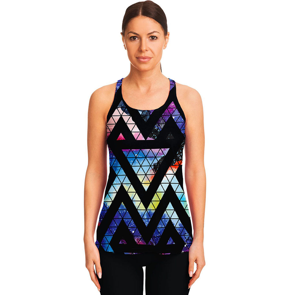 Black Triangle Galaxy Space Print Women's Racerback Tank Top