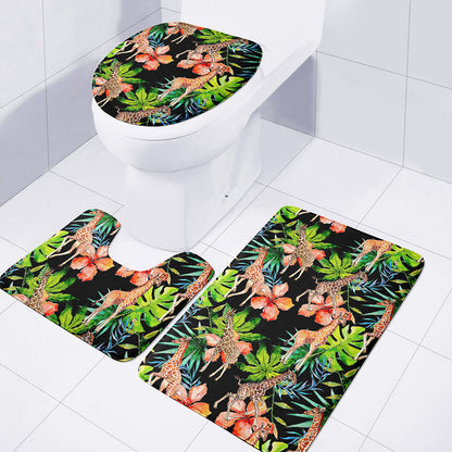 Black Tropical Giraffe Pattern Print 3 Piece Bath Mat Set