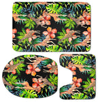 Black Tropical Giraffe Pattern Print 3 Piece Bath Mat Set