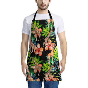 Black Tropical Giraffe Pattern Print Apron