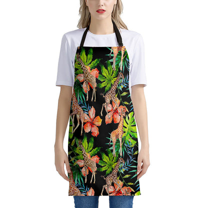 Black Tropical Giraffe Pattern Print Apron