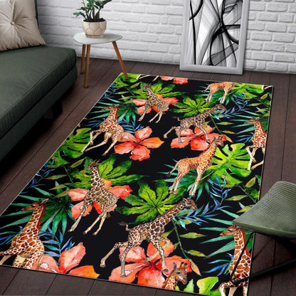Black Tropical Giraffe Pattern Print Area Rug GearFrost