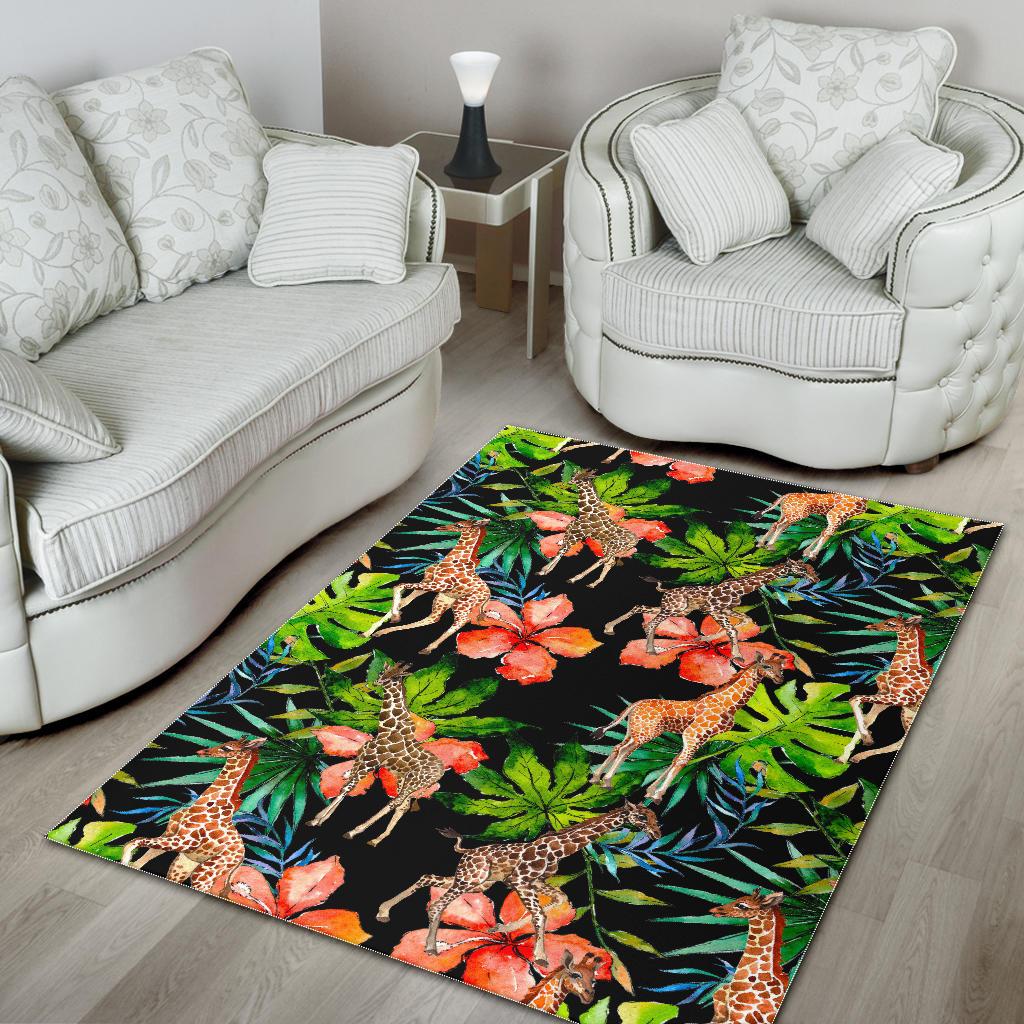 Black Tropical Giraffe Pattern Print Area Rug GearFrost