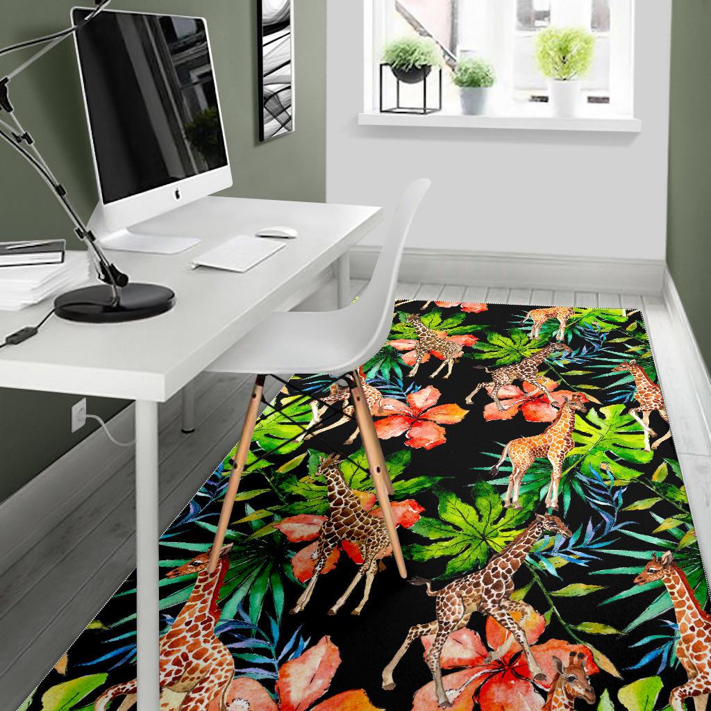 Black Tropical Giraffe Pattern Print Area Rug GearFrost